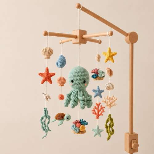 Crochet Octopus Baby Mobile, Ocean Baby Mobile, Sea Animal Crib Mobile, Handmade Nursery Mobile, Coastal Nursery Decor, Baby Shower Gift