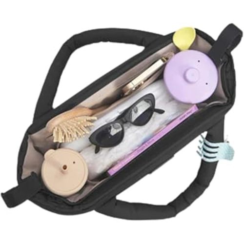 7 A.M. Universal Stroller Organizer Bag - Easy Grab Top Handles, Stroller Caddy with Cup Holder, 3 Open Compartments, Adjustable Stroller Straps & Zippered Wallet Pocket | (Black)