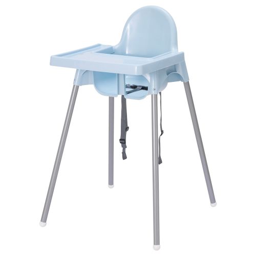 ANTILOP Highchair with tray - light blue/silver-colour