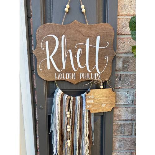 Boho Baby Dreamcatcher Hospital Door Hanger | Baby Stats Dreamcatcher Sign | Newborn Baby Stats Sign | Boho Baby Girl Hospital Sign