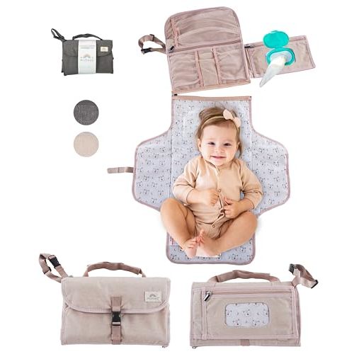Portable Diaper Changing Pad for Baby - Waterproof Mat Travel Diaper Changing Station Baby Essentials Gifts for Baby Shower Newborn Girls and Boys Wipes Pockets Baby Stuff by WuBees