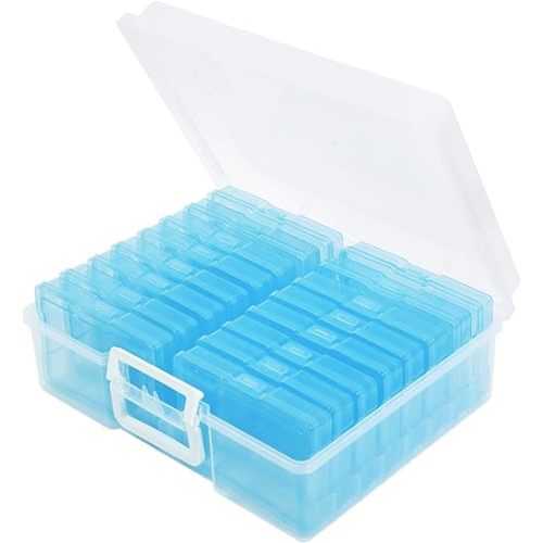 4" x 6" Photo Storage Case with Handle, 16 Inner Photo Organizer Keeper, Extra Large Storage Picture Boxes, Seed Storage, Transparent Craft Keeper (Blue)