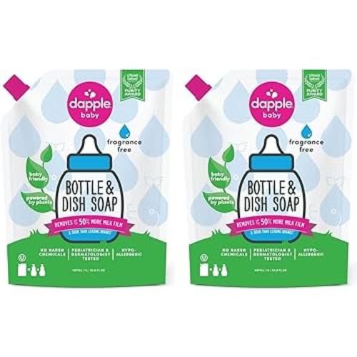 Dapple Baby, Bottle and Dish Liquid Refill Dish Soap Plant Based Hypoallergenic, Fragrance Free, 34 Fl Oz (Pack of 2)