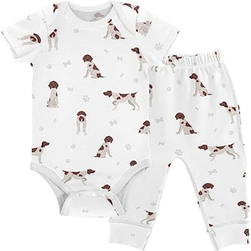 vvfelixl Baby Pants Sets Cute Dogs Puppy Short Sleeve Baby Clothes For Boys Girls 0-24 Months
