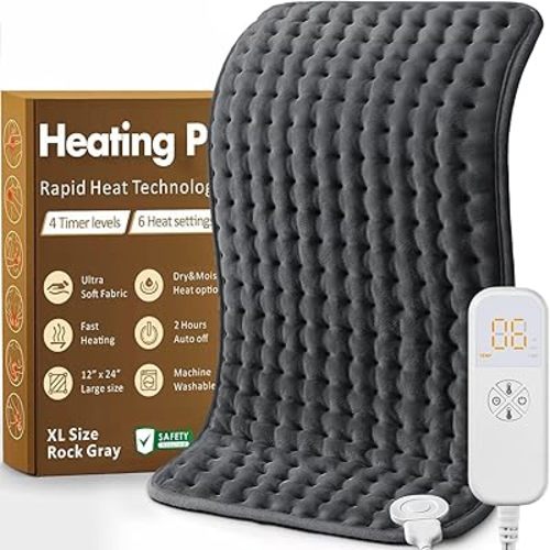 Heating Pad for Back, Neck, Shoulder Pain & Cramps Relief, Electric Heating Pad with 6 Heat Settings, Auto-Off, Moist Dry Heat Options, Valentines Day & Birthday Gifts for Women Men Mom Dad Her Him