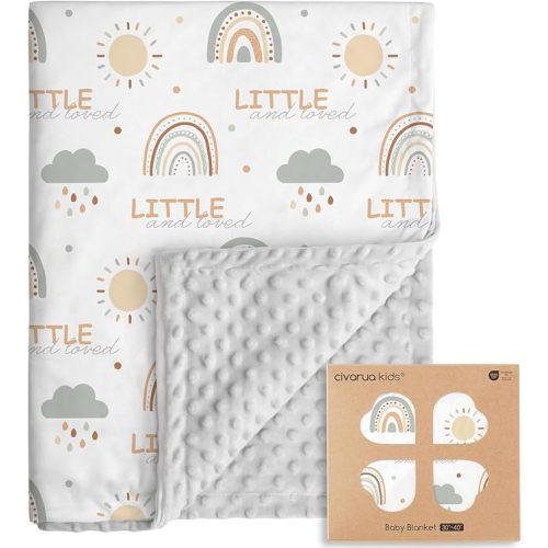 Baby Blankets for Unisex Boys Girls - Super Soft Clouds Rainbow Nursery Minky Blankets, 30 x 40 Inch Dotted Fleece Backing, Printed Bed Throws Newborn