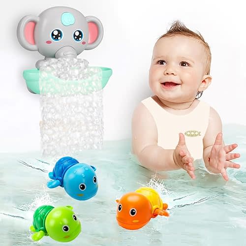 3 Pack Swimming Turtle Baby Bath Toys for Toddler 1-3 and Elephant Bubble Bath Machine