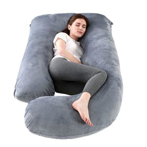 BabyBond Pregnancy Pillows, J-Shaped Full Body Maternity Pillow with Removable Cover, Gray
