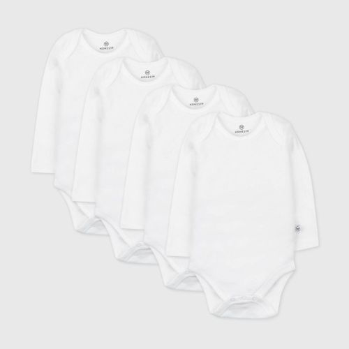 Honest Baby 4pk Organic Cotton Long Sleeve Bodysuit - White, Size: 0-3M