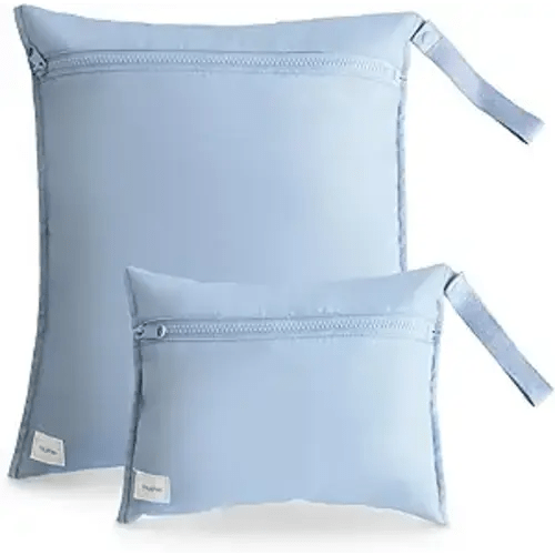 mushie Water Resistant Wet Bags | Large & Small Reusable Storage Bag for Baby Items and Travel | Zippered Pockets with Handle | Machine Washable, Set of 2 (Tradewinds)