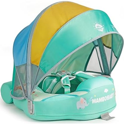 Mambobaby Float with Canopy Non Inflatable Infant Baby Pool Float Smart Mambo Float Swim Trainer Add Tail Baby Swim Float Mambo Baby Float Solid Air Free Water Waist Swimming Ring