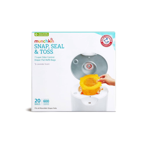 Munchkin® Arm & Hammer Diaper Pail Snap, Seal & Toss™ Refill Bags, Holds up to 600 Newborn Diapers, 20 Pack