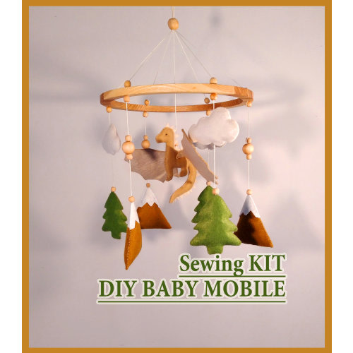 Sewing KIT Dragon mobile | DIY craft kit Dragon mobile | Hand-sewing kit | Felt dragons mobile pattern | DIY craft baby mobile | crib toy