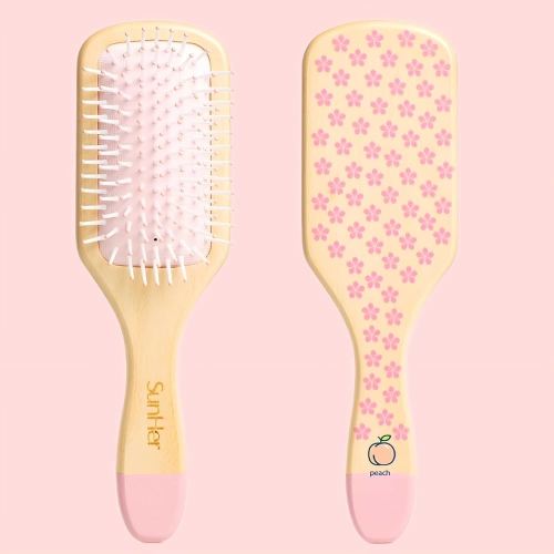 Wooden Hair Brush for Women - Detangling Hair Brush for Wet or Dry Use, Pink Hairbrush for Curly Hair Long Thick All Type Girls Kids Massage Scalp, Perfect for Gift