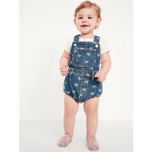 Printed Jean Shortalls for Baby