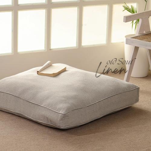Striped Gauze Linen Floor Cushion, Bohemian Throw Meditation Pillow, Oversized Lounge Pouf, Handmade Comfortable Lounge Pillow Set of 2 Pcs