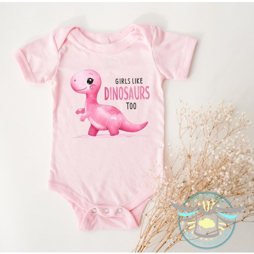 Girls Like Dinosaurs Too Baby Onesie® Dinosaur Baby Onesie® Baby Shower Gifts For Girls, Dinosaur Baby Clothes, Girls&#39; Dinosaur Outfit, Pink