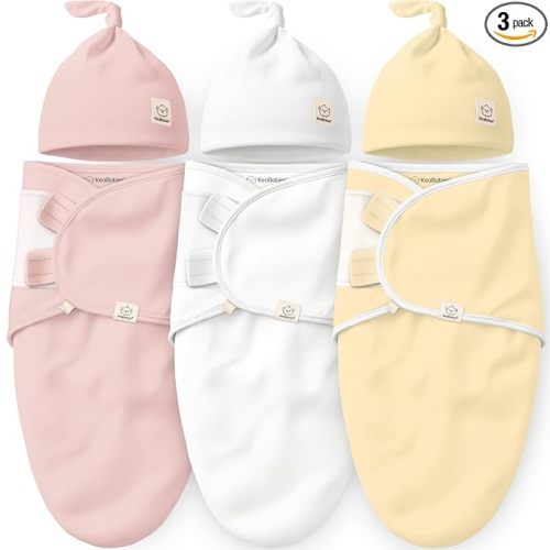 KeaBabies 3-Pack Organic Swaddles for Newborns Girls, Boys with Hats - Soft Cotton Baby Sleep Sacks 0-3 Months, Breathable Baby Hats and Swaddles 0-3 Months, Newborn Essentials Must Haves (Daffodil)