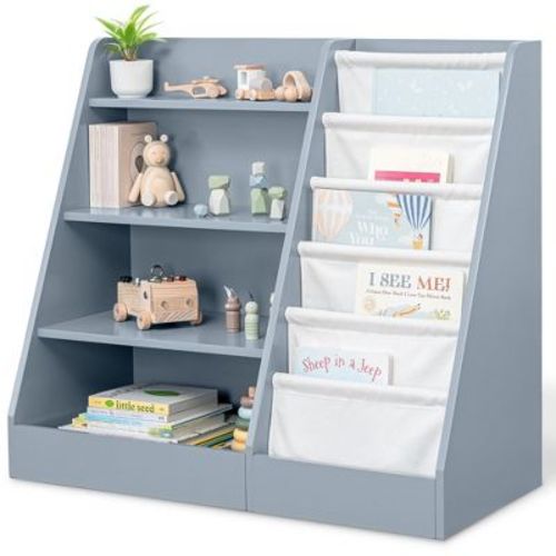 Comfy Cubs Kids Bookshelf 35.2 x 15.7 x 31.5 Inches - Sturdy Montessori Shelf with Soft & Hard Shelves - Pacific Blue