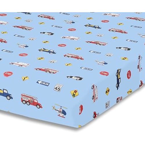 Baby Boy Fitted Crib Sheet Police, Fire and Rescue, 100% Soft Breathable Microfiber Baby Sheet, Fits Standard Size Crib Mattress 28in x 52in, Nursery Sheet