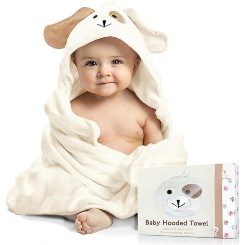 Baby Towels with Hood - Soft, Absorbent Viscose Made of Bamboo, Extra Large 35 x 35 Inches, for Newborns, Infants, Boys and Girls, Cream