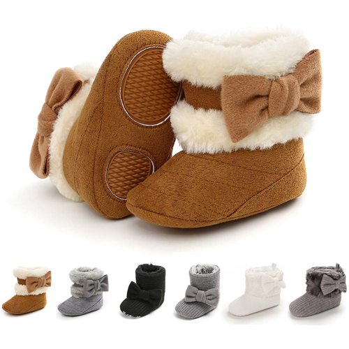 E-FAK Baby Boy Girl Boots Newborn Shoes Winter Snow Bowknot Anti-Slip Soft Sole Warm Infant Toddler Prewalker Booties (6-12M)