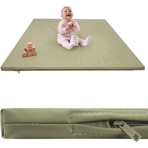 1.2" Padded Baby Play Mat 50x50 Playpen Mat- Extra Thick Waterproof Vegan Leather for Infants and Toddlers, Soft and Easy-to-Clean Floor Mat for Crawling & Play