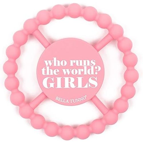 Bella Tunno Happy Teether for Girls– Soft & Easy Grip Baby Girl Teether Toy, Silicone Teether Ring to Help Soothe Gums, Non-Toxic and BPA Free, Who Runs the World