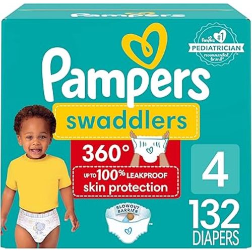 Pampers Diapers - Swaddlers 360 - Size 4, 132 Count, for up to 100% Leakproof Premium Skin Protection