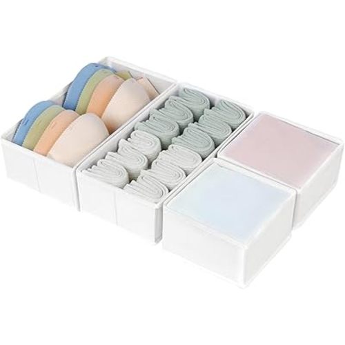 DIMJ Drawer Organizers - Set of 4 Fabric Closet Organizers and Storage, Drawer Dividers for Baby Clothes, Socks, Belt, Tie (White)