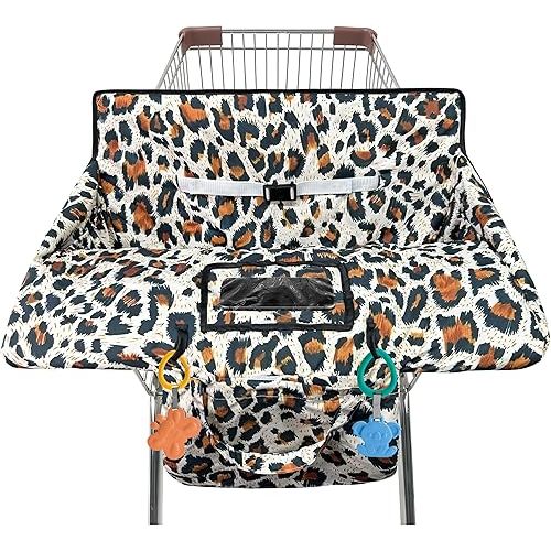 Shopping Cart Cover for Baby,2-in-1 High Chair Cover Soft,Portable, and Machine Washable,Comfortable Cotton Seat Pad with Safety Harness and Portable Cloth Bag,Fits All Supermarkets and Restaurants