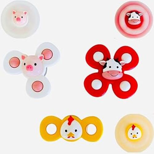 Farm Animal 3 PCS Suction Cup Spinner Toys - Cow, Pig, Chicken - Baby 6 12 18 Months, Toddler 1 2 Years Old, Kids Ages 1-3 - Boys, Girls - Travel Toys, Bath Toys, Sensory Toys, Fidget