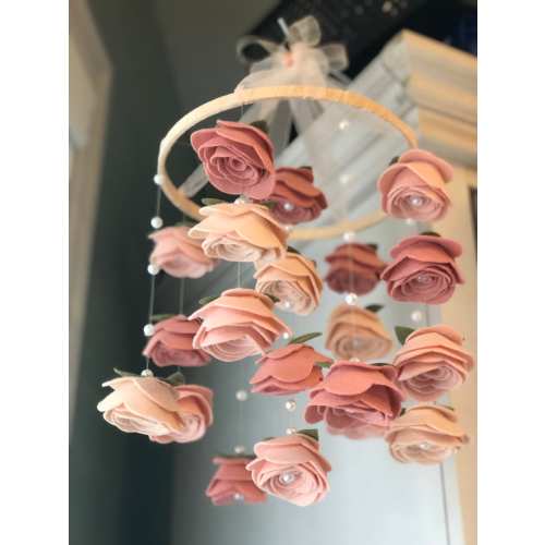 Floral baby girl mobile BLUSHES crib mobile Ceiling Hanging Décor Baby Girl FLORAL Pearls