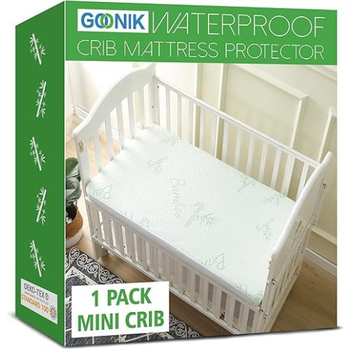 GOONIK Waterproof Mini Crib Mattress Protector, Bamboo Viscose Breathable Mini Crib Mattress Pad Cover for Baby Mattress with 4-13 inches Deep Pocket