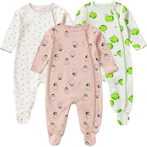 Baby Boys Girls Cotton Footies Multi Pack Long Sleeve Baby Footed One-Piece Jumpsuit Multi Pack