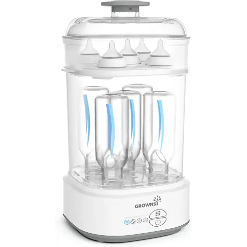 GROWNSY Bottle Sterilizer and Dryer, Compact Electric Steam Baby Bottle Sterilizer (Esterilizador de Biberones), Bottle Sanitizer for Baby Bottles, Pacifiers, Pump Parts