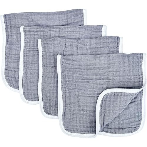 Muslin Burp Cloths Large 20 by 10 Inches 100% Cotton 6 Layers Extra Absorbent and Soft (Grey)
