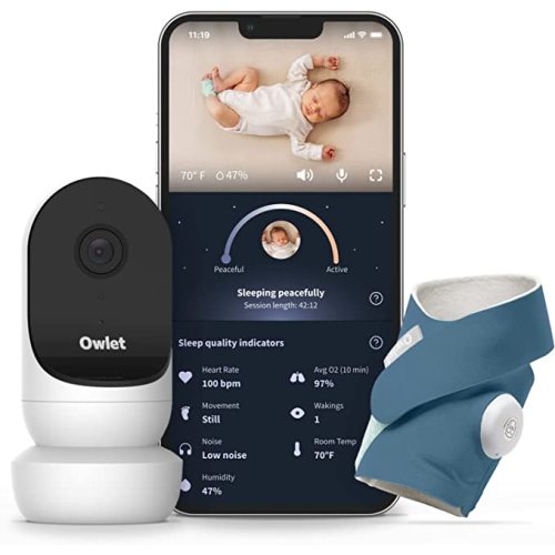 Owlet Dream Duo 2 Smart Baby Monitor - 1080p HD Video Baby Monitor with Dream Sock - Baby Foot Monitor and Sensor Tracks Heartbeat and Oxygen Levels in Infants and Newborns - Bedtime Blue