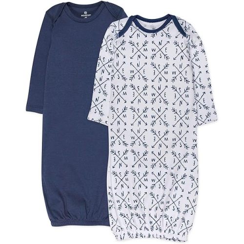 HonestBaby 2-Pack Sleeper Gowns Layette Sets 100% Organic Cotton for Newborn Baby Boys, Girls, Unisex