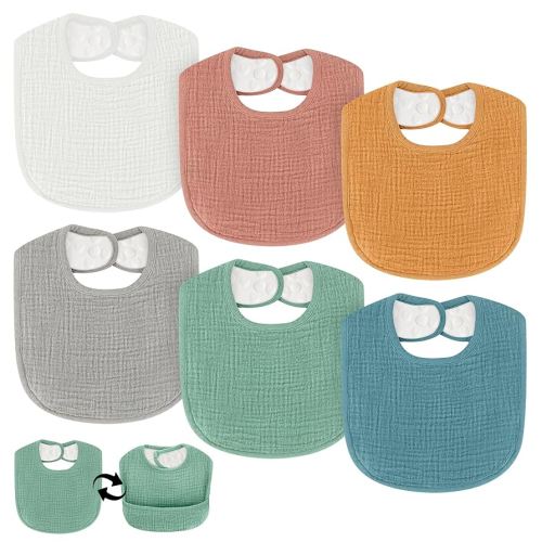 Dual Usage Baby Bibs for Drooling and Teething, 6 Pack Muslin Baby Drool Bibs for Boys & Girls with Hidden Pocket, Soft Cotton, Extra Absorbent, Mess-proof, for Toddler, Newborn, Infant