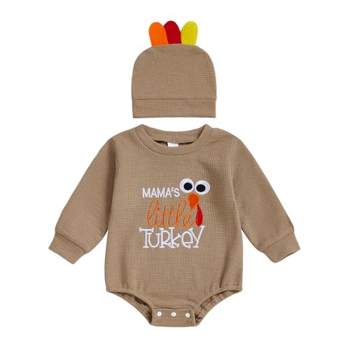Baby Turkey Outfit Newborn Infant Letter Embroidery Long Sleeve Romper Hat My First Thanksgiving Baby Boy Outfit