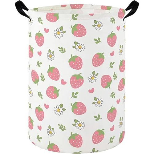 Baby Laundry hamper,Kids Laundry Basket,Baby Nursery Hamper,Waterproof foldable laundry basket for boys and girls,toy storage box,Kid Room Decor(Strawberry daisy)