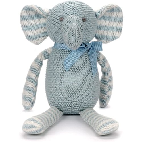FLUFFYFUN 100% Organic Cotton Blue Elephant Plush, 7.1" Baby Stuffed Animal for Newborn