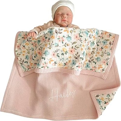 Personalized Baby Blanket with Name – Handmade 100% Organic Cotton Newborn Gift | Custom Knit Blanket for Boys, Girls, Kids & Baby Showers
