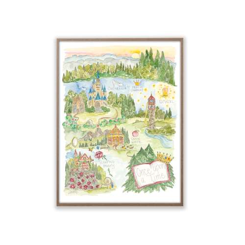 Once Upon A Time Princess Watercolor Map Art Print