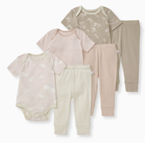 Whimsical Floral Organic Short Sleeve Bodysuit & Pant Set 3 Pack