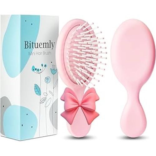 Mini Hair Brush, Detangling Hairbrush for Dry and Wet Hair, Small Size Travel Detangler Brush for Girls Boys Kids Women Men for All Hair Types Pink