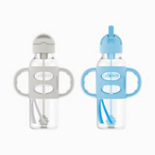 Dr. Brown's Narrow SIPPY STRAW Bottle 3/Silicone Handles - Gray & Blue, 8 Oz, 2