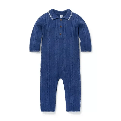 Newborn Dark Blue Heather Baby Collared Cable Knit One-Piece by Janie and Jack