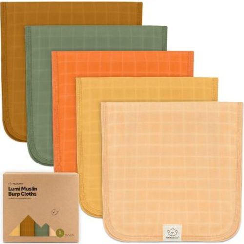 5pk Lumi Muslin Burp Cloths for Baby Boys, Girls, Organic Baby Burp Cloths, Burping Cloths for Babies (Phase)